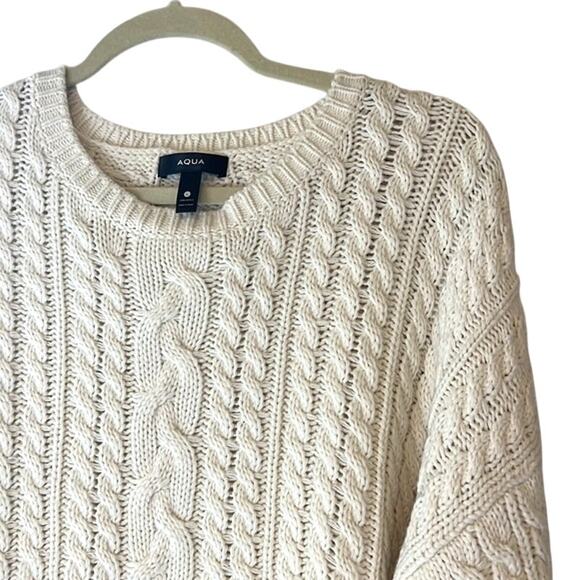 AQUA Ladies Cream Chalk Cableknit Cropped Sweater, Size Large, NWT! - Picture 3 of 4